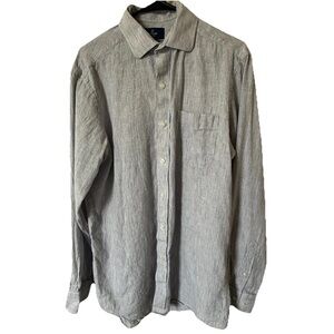 Buttoned Down Men’s Medium Linen Cotton Shirt Gray Stripe Classic Fit M